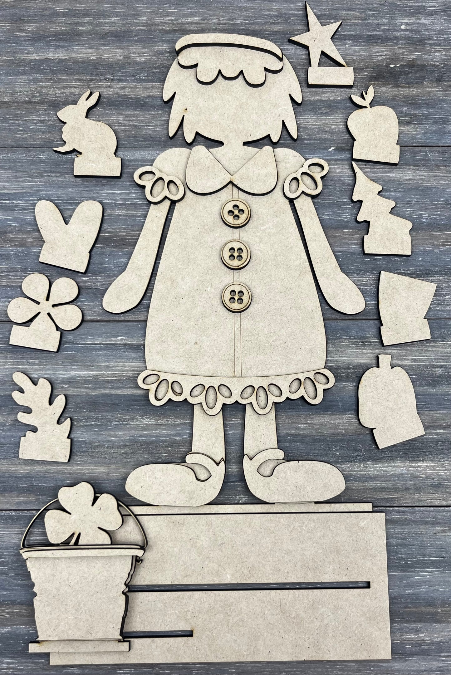 Primitive Girl Doll Interchangeable Shelf Sitter