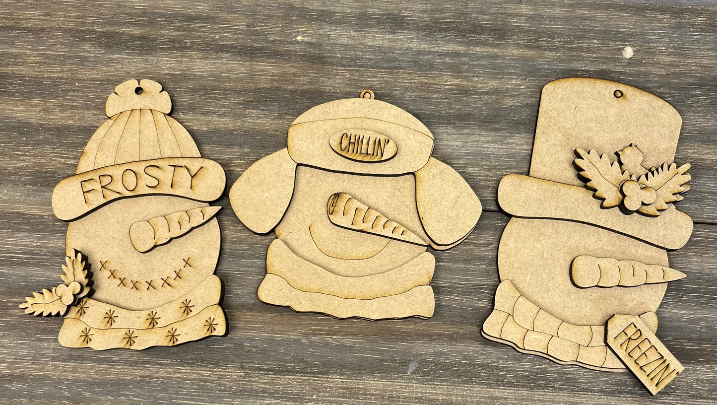 HAT TRIO SNOWMAN ORNAMENTS