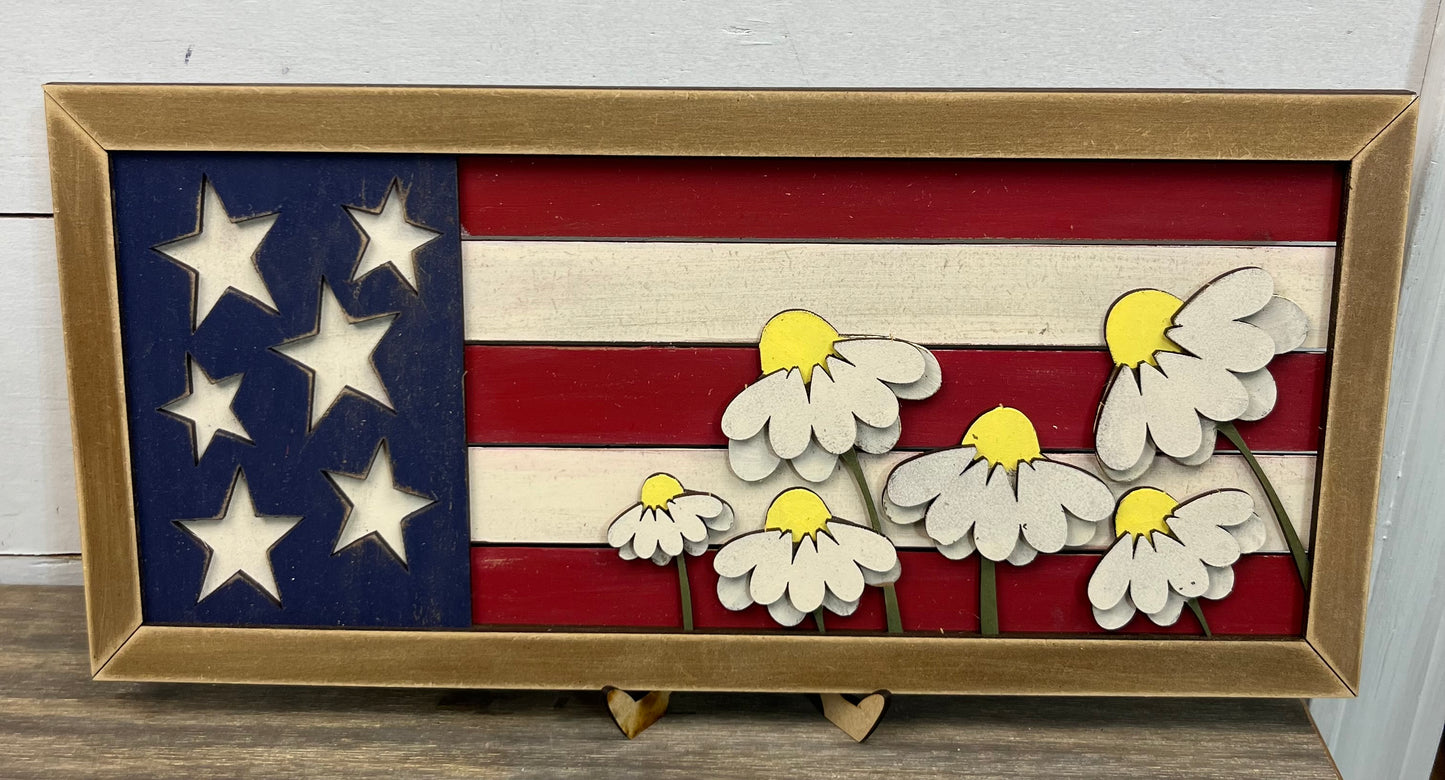 FLAG SIGN W/FLOWERS