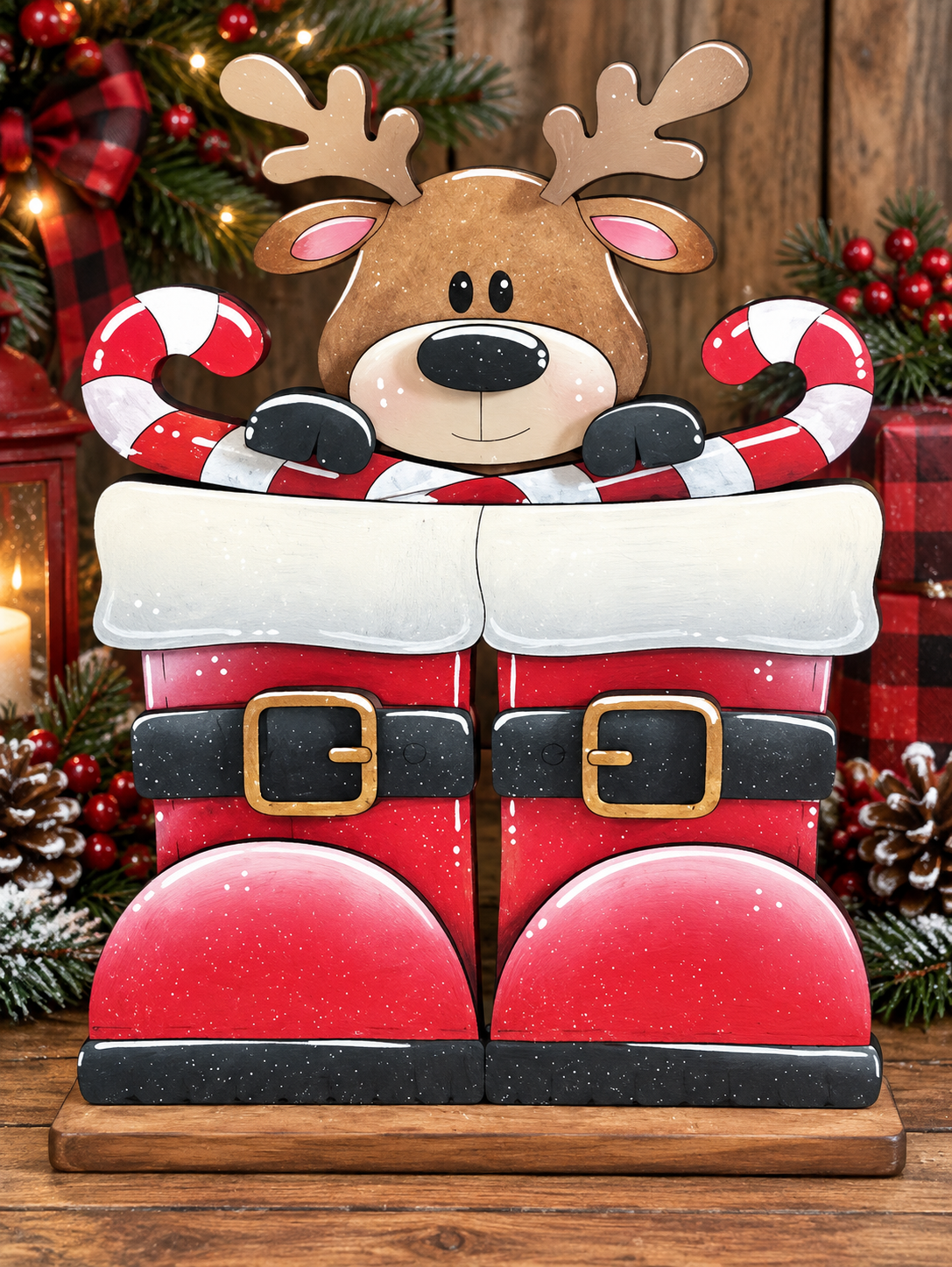Interchangeable mini Santa boot w/ deer insert OR Bear w/ gifts