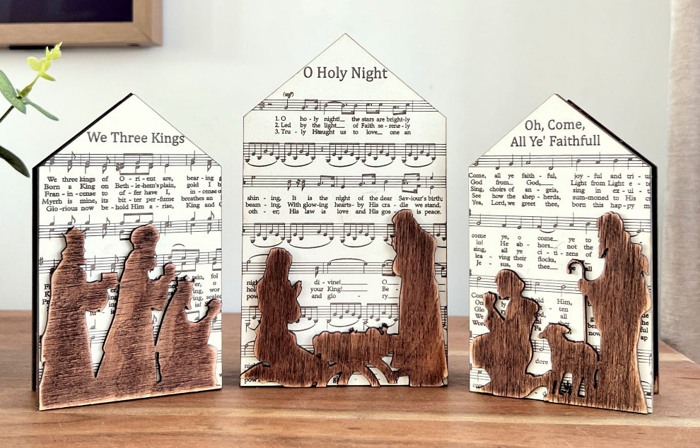 Music Nativity shelf houses