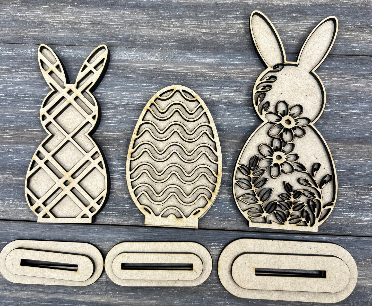 LAYERED TIERED TRAY BUNNIES AND EGG