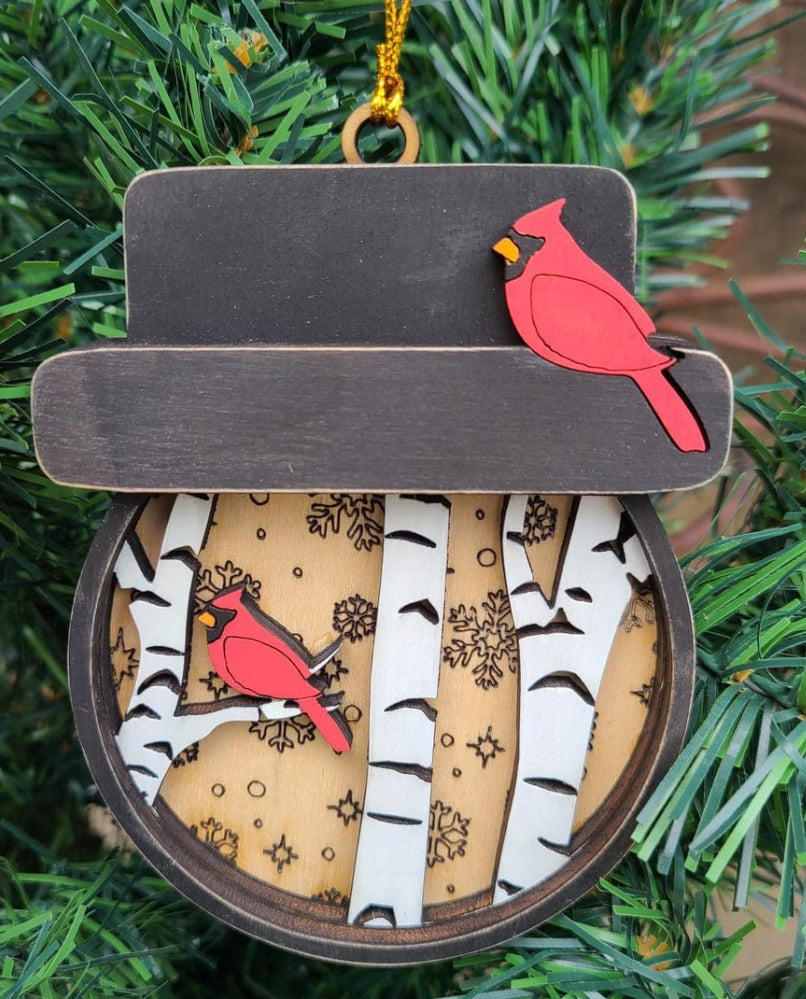 snowman cardinal ornament