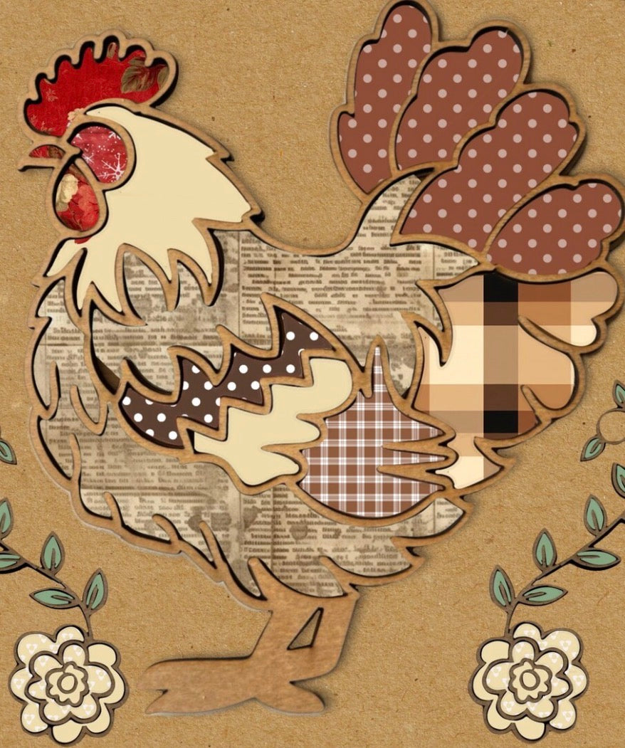 FLORAL CHICKEN & ROOSTER