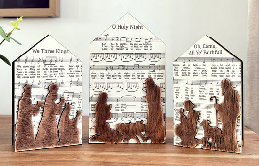Music Nativity shelf houses