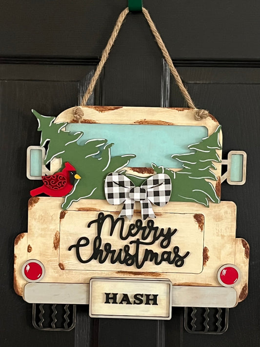 18" Christmas Truck Door Hanger