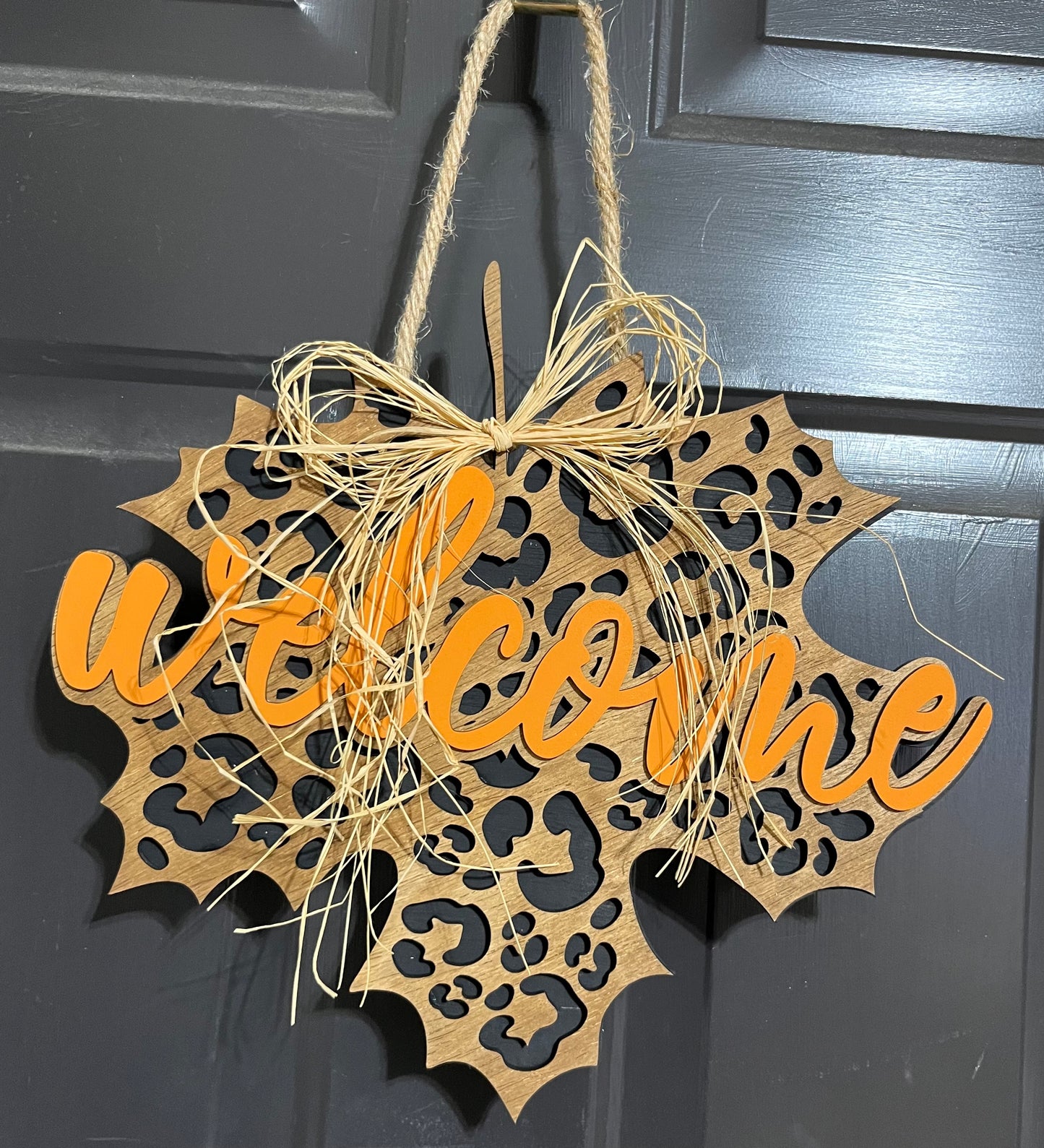 Fall Leopard Print Leaf Door Hanger